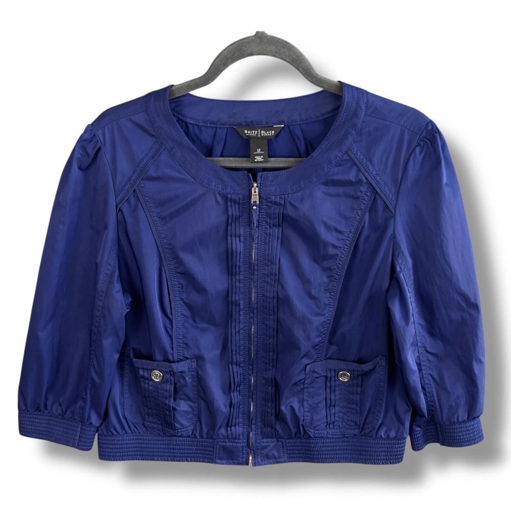 White‎ House Black Market Jacket Womens 12 Cropped Zip Up 3/4 Sleeve Nylon